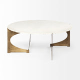 Reinhold 49" Round White Marble Top Gold Metal Base Coffee Table from Mercana - Luna Furniture