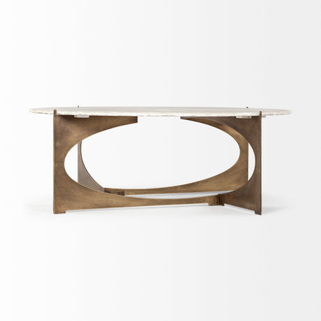 Reinhold 49" Round White Marble Top Gold Metal Base Coffee Table from Mercana - Luna Furniture