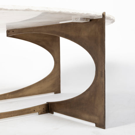 Reinhold 49" Round White Marble Top Gold Metal Base Coffee Table from Mercana - Luna Furniture