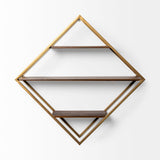 Neil I Diamond Shape Wall Mounted Brass Frame w Three Wood Wall Shelves from Mercana - Luna Furniture