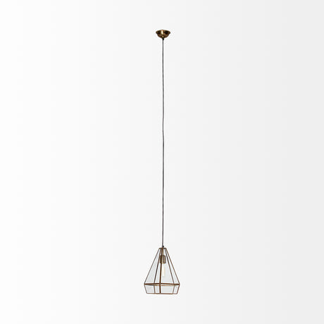 Prima 9.5x12.5 Gold Metal and Glass Pyramid Pendant Light from Mercana - Luna Furniture
