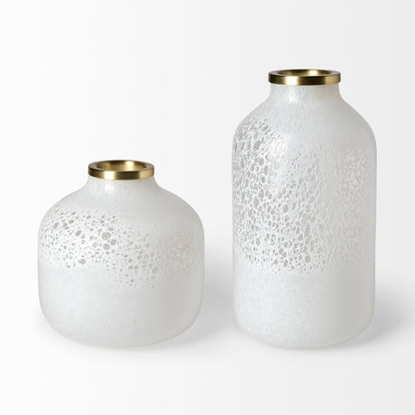 Pearl Short White Gold Rim Glass Vase from Mercana - Luna Furniture