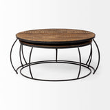 Clapp I Set of 2 (41" & 38") Round Brown Wood Top Black Iron Base Nesting Coffee Tables from Mercana - Luna Furniture