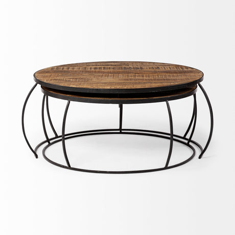 Clapp I Set of 2 (41" & 38") Round Brown Wood Top Black Iron Base Nesting Coffee Tables from Mercana - Luna Furniture