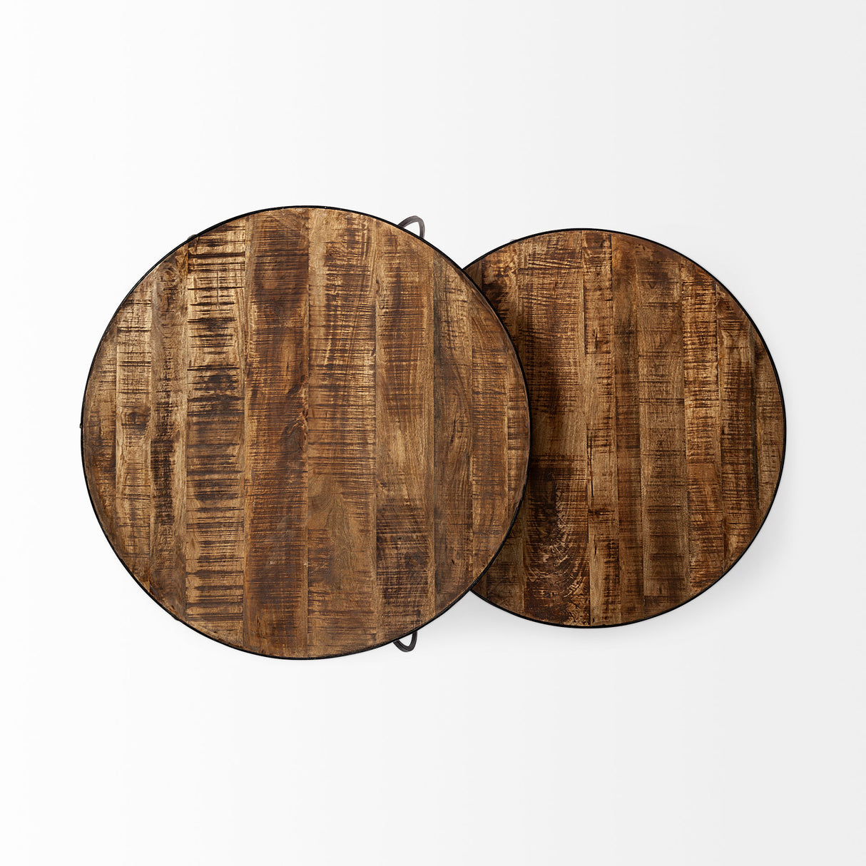 Clapp I Set of 2 (41" & 38") Round Brown Wood Top Black Iron Base Nesting Coffee Tables from Mercana - Luna Furniture