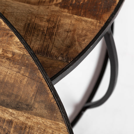 Clapp I Set of 2 (41" & 38") Round Brown Wood Top Black Iron Base Nesting Coffee Tables from Mercana - Luna Furniture