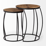 Clapp III (Set of 2) 20L x 20W Brown Round Wood Top W/ Black Metal Frame Nesting Accent Tables from Mercana - Luna Furniture