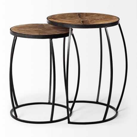 Clapp III (Set of 2) 20L x 20W Brown Round Wood Top W/ Black Metal Frame Nesting Accent Tables from Mercana - Luna Furniture