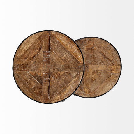 Clapp III (Set of 2) 20L x 20W Brown Round Wood Top W/ Black Metal Frame Nesting Accent Tables from Mercana - Luna Furniture