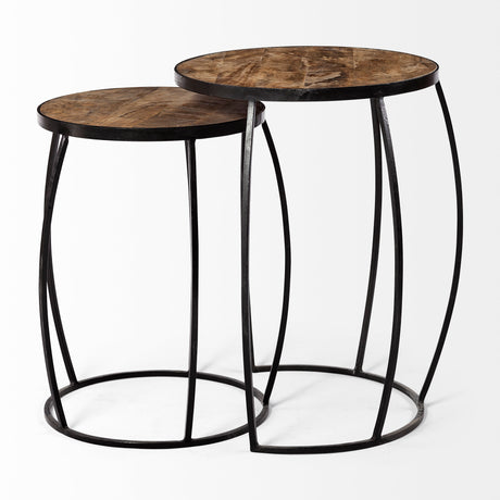 Clapp IV (Set of 2) 20L x 20W Brown Round Wood Top W/ Black Iron Frame Nesting Accent Tables from Mercana - Luna Furniture