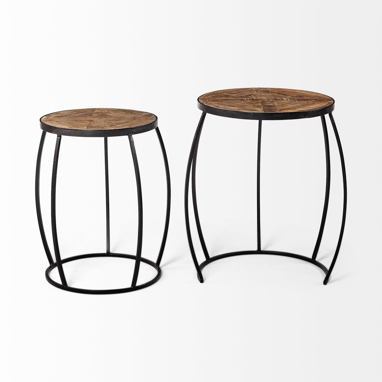 Clapp IV (Set of 2) 20L x 20W Brown Round Wood Top W/ Black Iron Frame Nesting Accent Tables from Mercana - Luna Furniture