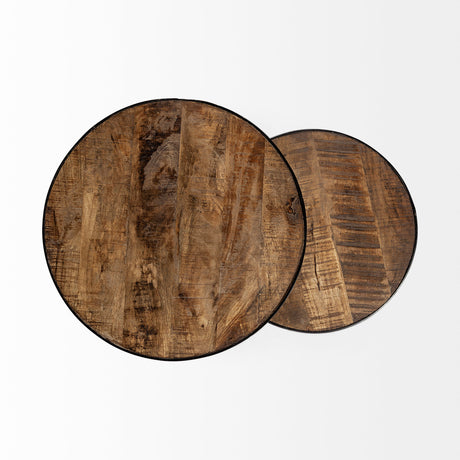 Clapp IV (Set of 2) 20L x 20W Brown Round Wood Top W/ Black Iron Frame Nesting Accent Tables from Mercana - Luna Furniture