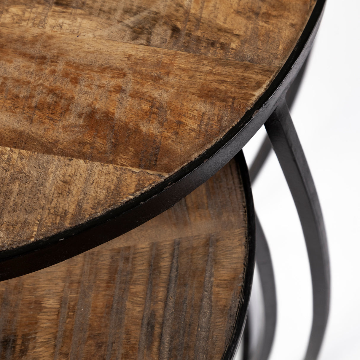 Clapp IV (Set of 2) 20L x 20W Brown Round Wood Top W/ Black Iron Frame Nesting Accent Tables from Mercana - Luna Furniture