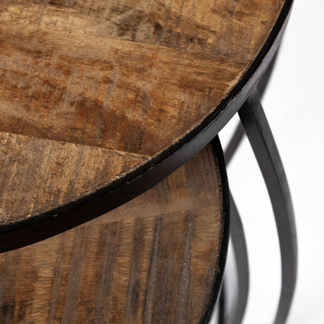 Clapp IV (Set of 2) 20L x 20W Brown Round Wood Top W/ Black Iron Frame Nesting Accent Tables from Mercana - Luna Furniture