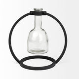 Monica I Short Black Metal Glass Bottle Vase from Mercana - Luna Furniture