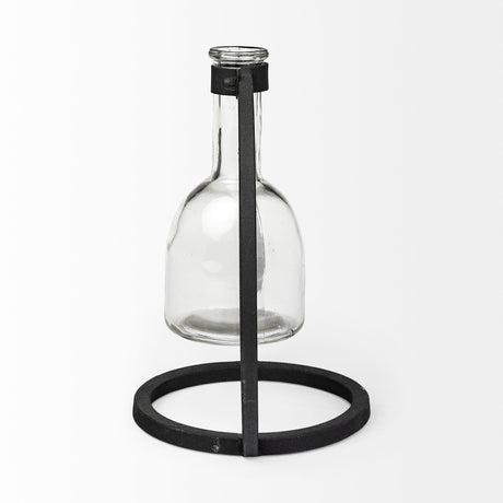 Monica I Short Black Metal Glass Bottle Vase from Mercana - Luna Furniture
