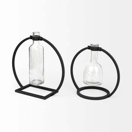 Monica I Short Black Metal Glass Bottle Vase from Mercana - Luna Furniture