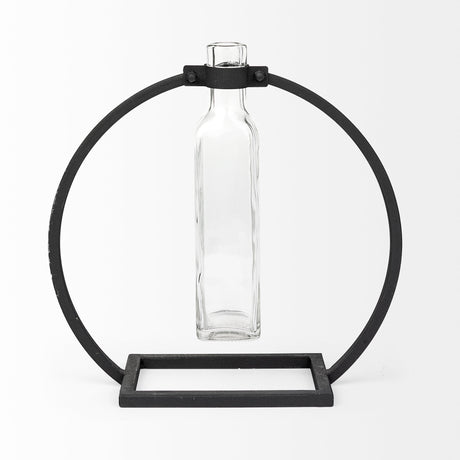 Monica II Tall Black Metal Glass Bottle Vase from Mercana - Luna Furniture