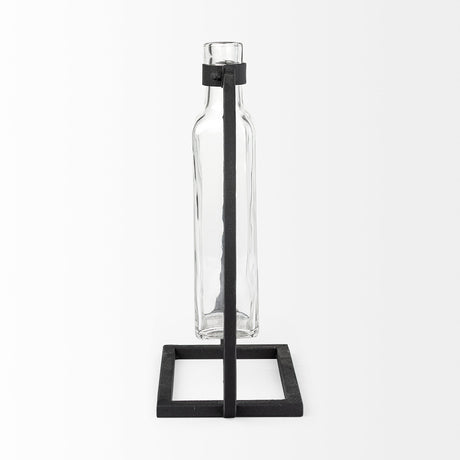 Monica II Tall Black Metal Glass Bottle Vase from Mercana - Luna Furniture