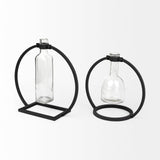 Monica II Tall Black Metal Glass Bottle Vase from Mercana - Luna Furniture