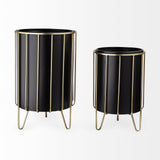 Pianta 13 x 21 Set of Two Black Metal Insert Brass Frame Plant Stands from Mercana - Luna Furniture