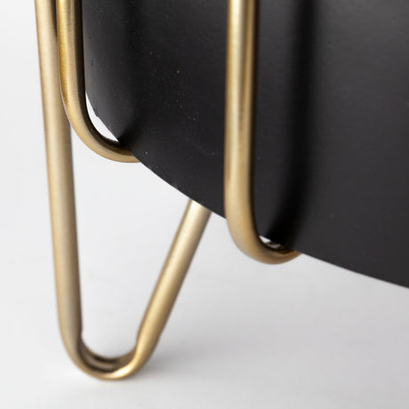 Pianta 13 x 21 Set of Two Black Metal Insert Brass Frame Plant Stands from Mercana - Luna Furniture