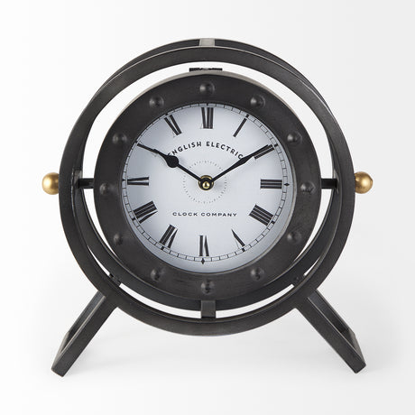 Gaston Gray Metal Circular Table Clock from Mercana - Luna Furniture