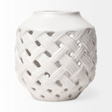 Forillon I Short White Glazed Lattice Pattern Vase from Mercana - Luna Furniture