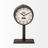 Attalack II Black Metal Round Face Table Clock from Mercana - Luna Furniture