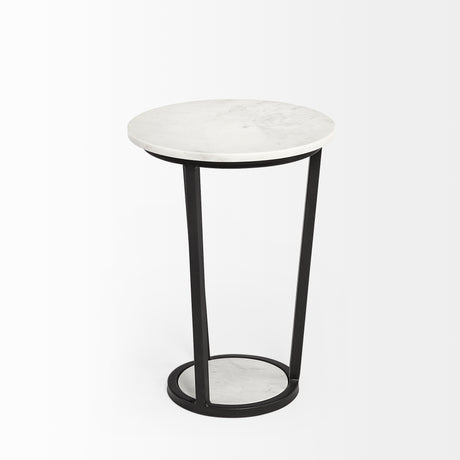 Bombola I (Small) 15L x 15W White Round Marble Top W/Black Metal Frame Accent Table from Mercana - Luna Furniture
