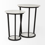 Bombola I (Small) 15L x 15W White Round Marble Top W/Black Metal Frame Accent Table from Mercana - Luna Furniture