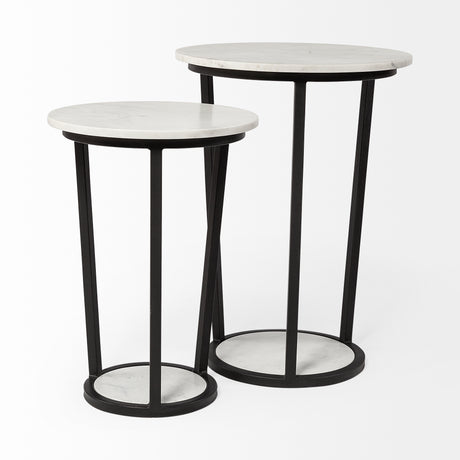 Bombola I (Small) 15L x 15W White Round Marble Top W/Black Metal Frame Accent Table from Mercana - Luna Furniture