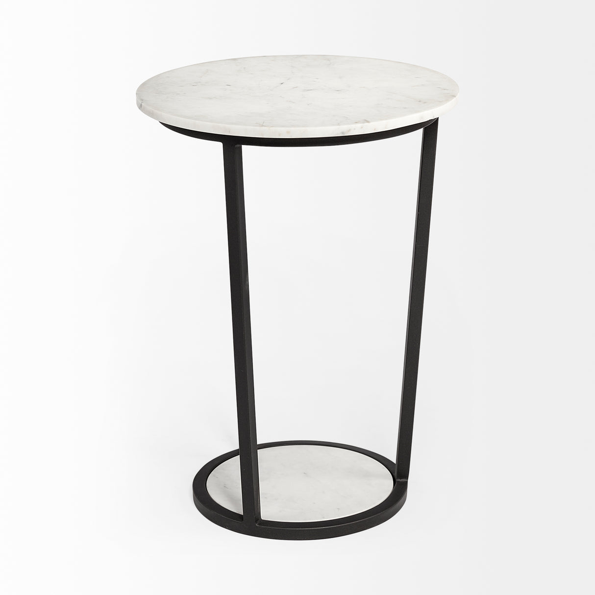 Bombola II (Large) 18L x 18W White Round Marble Top W/Black Metal Frame Accent Table from Mercana - Luna Furniture