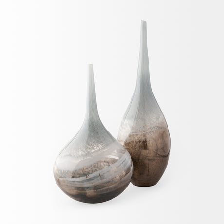 Erie II Tall Two Toned Sky Blue Dark Brown Blown Glass Vase from Mercana - Luna Furniture