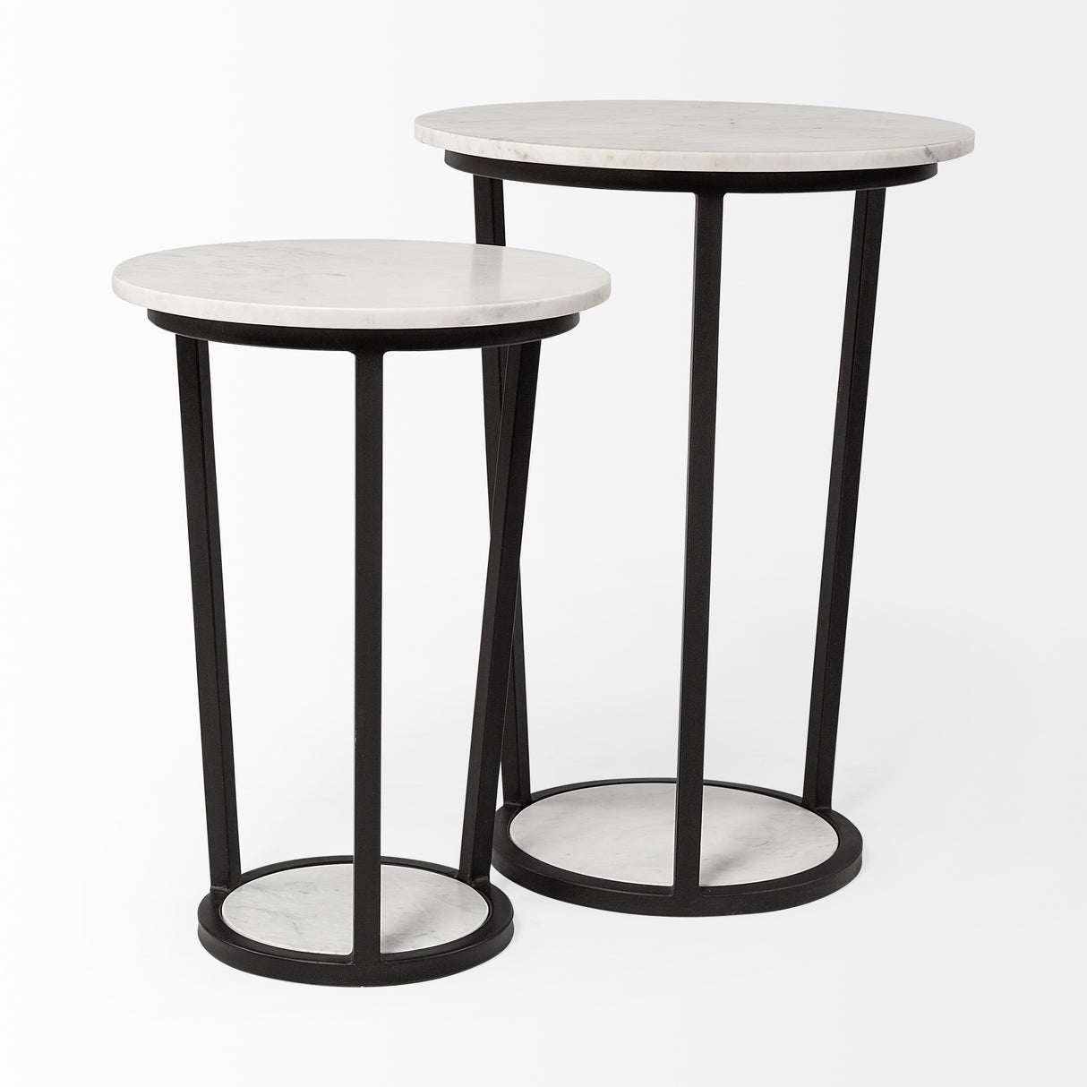 Bombola II (Large) 18L x 18W White Round Marble Top W/Black Metal Frame Accent Table from Mercana - Luna Furniture