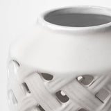 Forillon I Short White Glazed Lattice Pattern Vase from Mercana - Luna Furniture