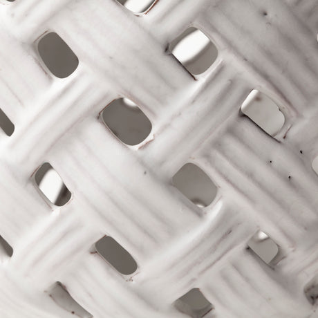 Forillon I Short White Glazed Lattice Pattern Vase from Mercana - Luna Furniture