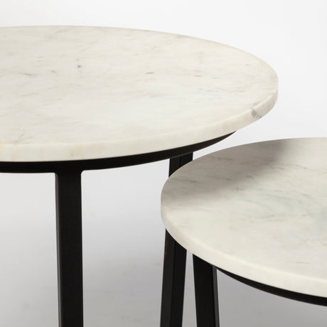 Bombola I (Small) 15L x 15W White Round Marble Top W/Black Metal Frame Accent Table from Mercana - Luna Furniture