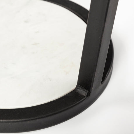 Bombola I (Small) 15L x 15W White Round Marble Top W/Black Metal Frame Accent Table from Mercana - Luna Furniture