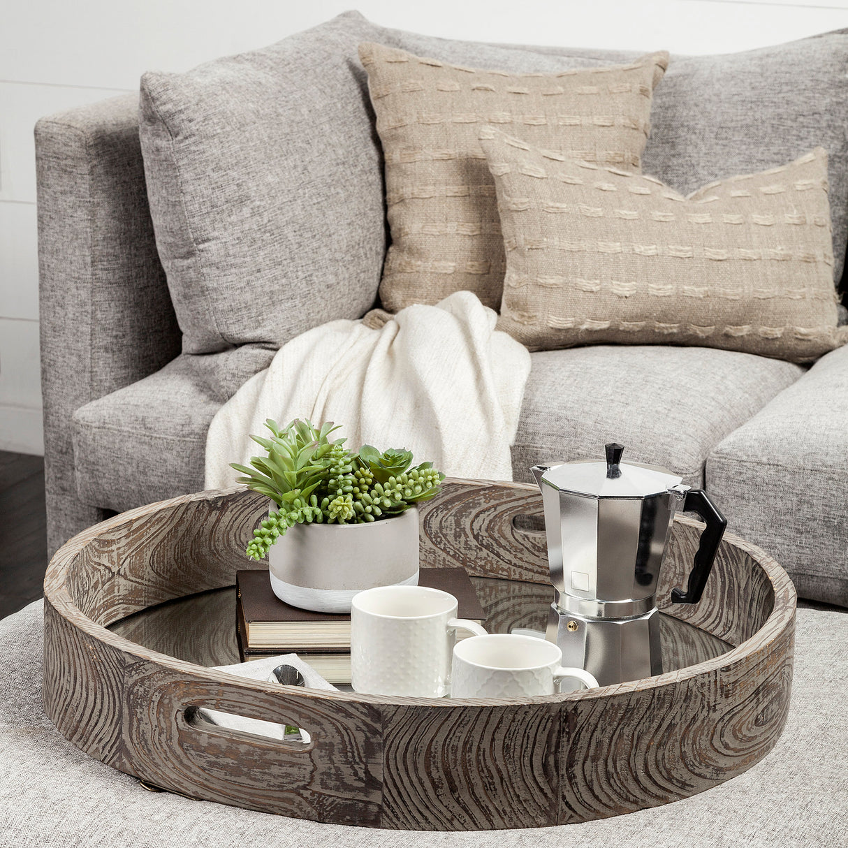 Whittier (Large) 28L x 28W Brown Wooden Mirrored Base Tray from Mercana - Luna Furniture