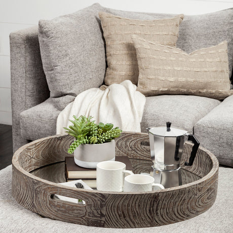 Whittier (Large) 28L x 28W Brown Wooden Mirrored Base Tray from Mercana - Luna Furniture