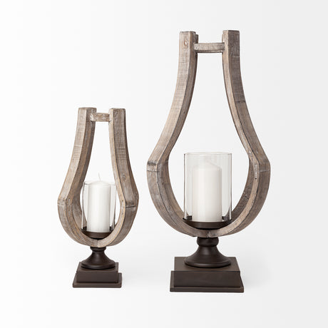 Brillion Small Rustic Wood Metal Table Candle Holder from Mercana - Luna Furniture