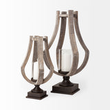 Brillion Small Rustic Wood Metal Table Candle Holder from Mercana - Luna Furniture