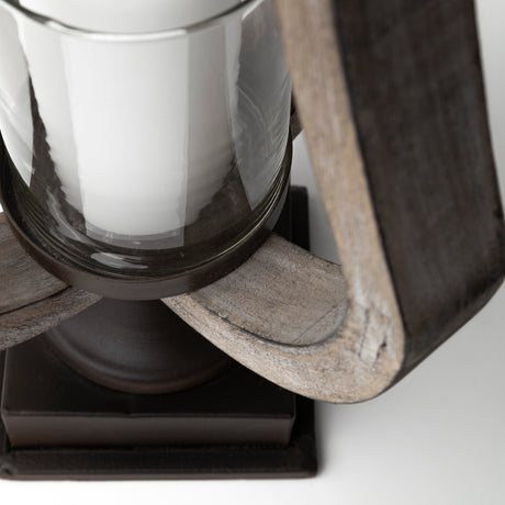 Brillion Small Rustic Wood Metal Table Candle Holder from Mercana - Luna Furniture
