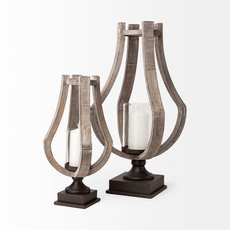 Brillion Large Rustic Wood Metal Table Candle Holder from Mercana - Luna Furniture