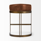 Hollyfield II Brown Leather Seat Gold Metal Base Stool from Mercana - Luna Furniture