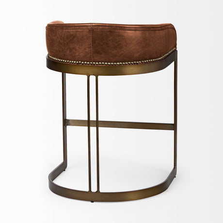 Hollyfield II Brown Leather Seat Gold Metal Base Stool from Mercana - Luna Furniture