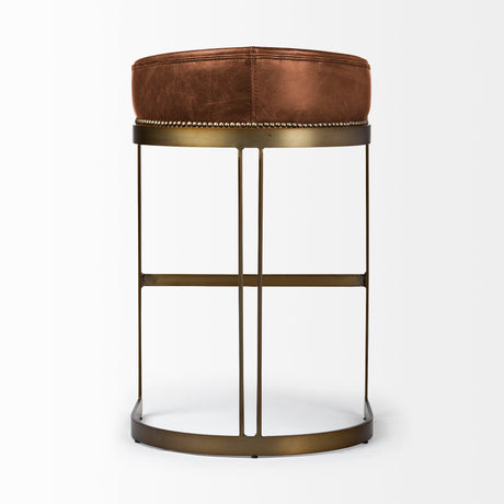 Hollyfield II Brown Leather Seat Gold Metal Base Bar Stool from Mercana - Luna Furniture