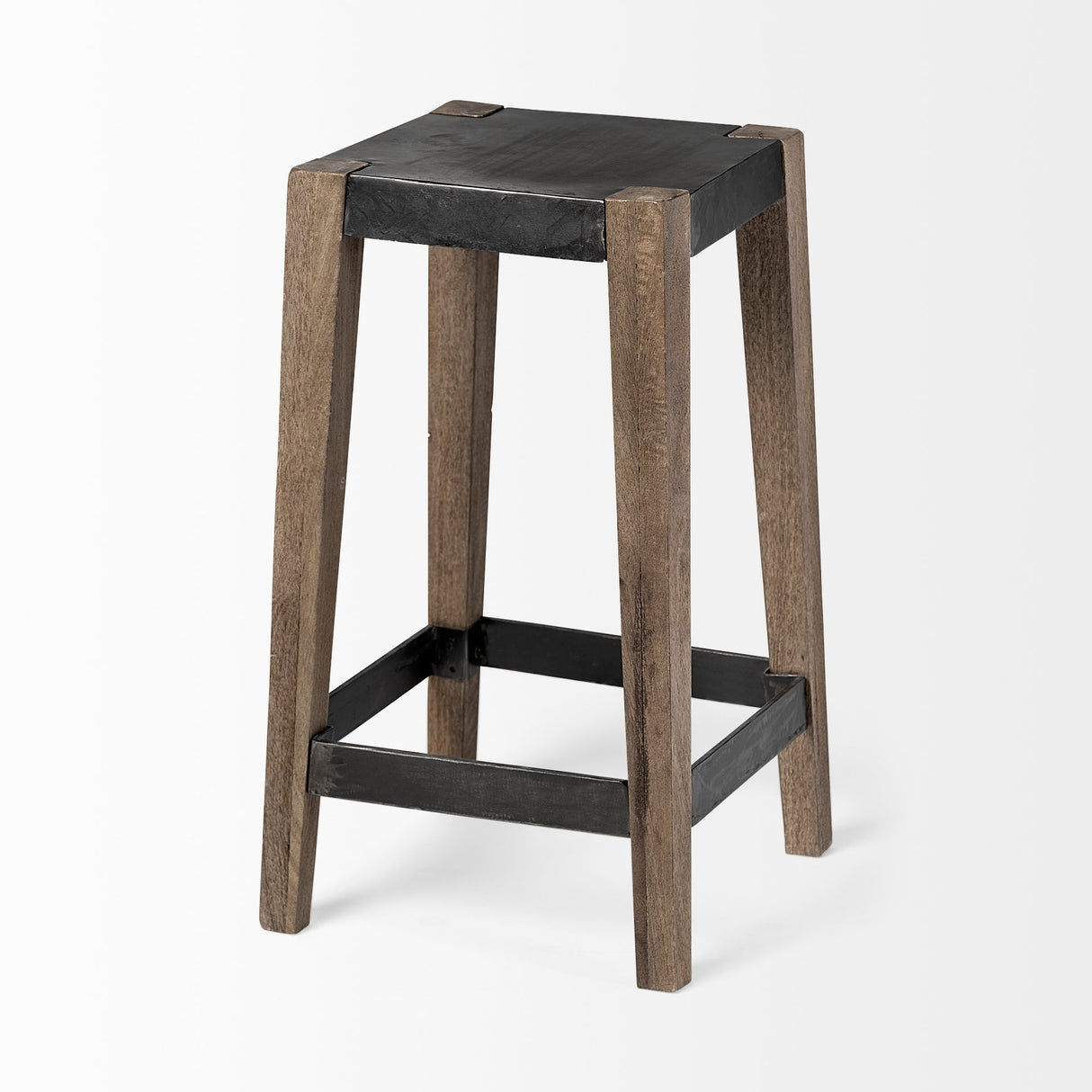 Nell 26" Seat Height Black Metal Seat & Foot Rest With Brown Wood Legs Stool from Mercana - Luna Furniture