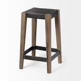 Nell 26" Seat Height Black Metal Seat & Foot Rest With Brown Wood Legs Stool from Mercana - Luna Furniture